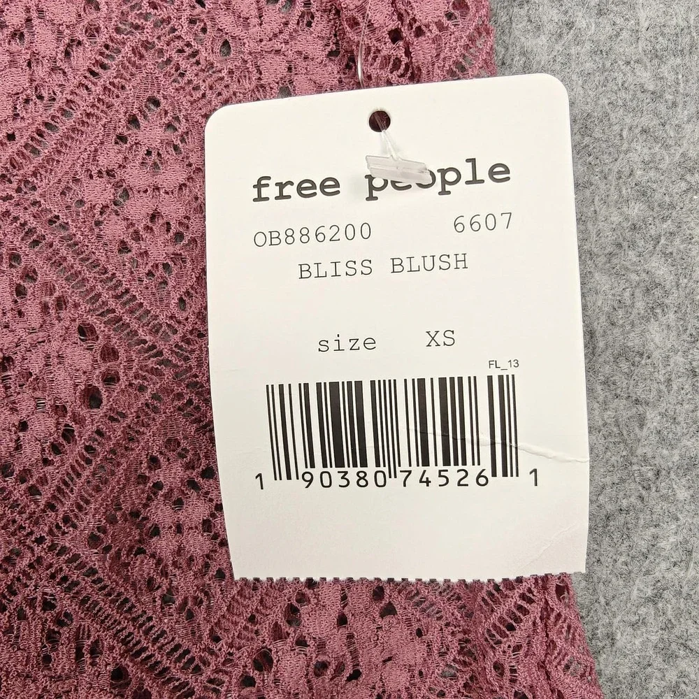 Free People Blouse Womens XS Pink Lace Turtleneck Long Sleeve Sheer Top New